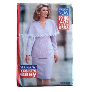 Vintage 80s Butterick Pattern 6558 Uncut Double Breasted Capelet Skirt Sz 6 8 10